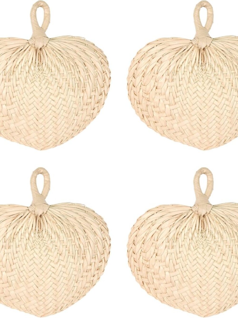 Raffia Fans – 4 Pack, Natural Woven Palm Hand Fans for Luau Parties